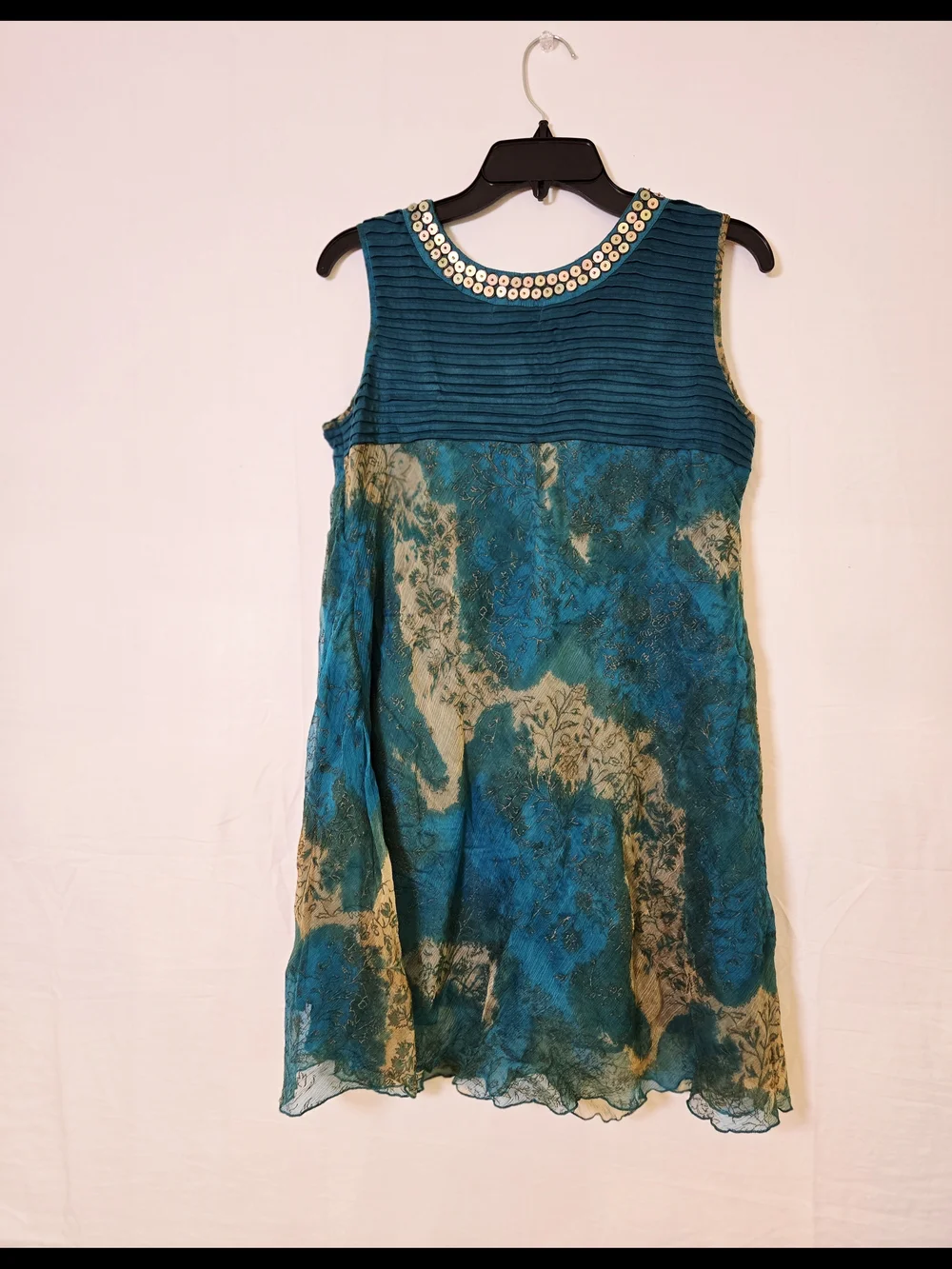 Sleeveless Teal Floral Chiffon Dress/Tunic with Embellished Neckline - Picture 4 of 14